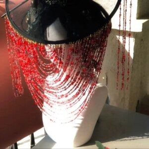 Lost In Vintage Customized Evening Hat Evening Cap Red Hats Glitter Crystal Tassels Agate Beaded Ball Party HeadAccessories