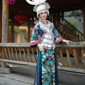 Chinese Miao Festival Dress Tradition Luxury Decorative Women Hmong Embroidered Suit Stage Include Hat