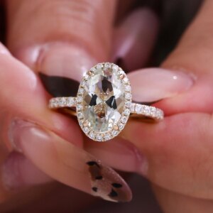 Provence 18K/14K/10K Solid Gold Oval Cut Natural Green Crystal With DEF Round Moissanites Luxury Ring Customized Gift
