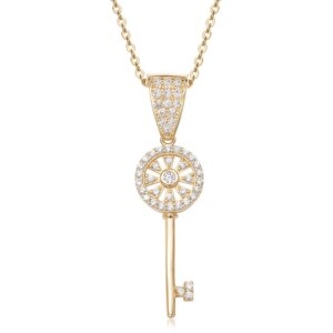 IOGOU 14K Solid Gold Cubic Zircon Key Pendant Necklace Unique Fashion Fine Jewelry Real 925 Sterling Silve Link Chain for Women