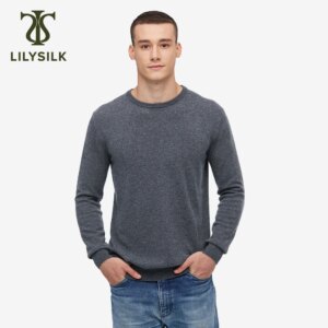 LILYSILK Crew Neck Classic Soft Cashmere Sweater For Men