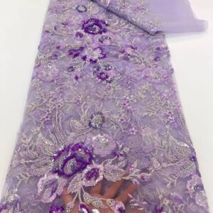 Purple Lace Fabric Nigerian Fabric 5 Yards African Lace Fabric Embroidered Dubai 2025 Weddings Dresses Fabric For Sewing A1059-1