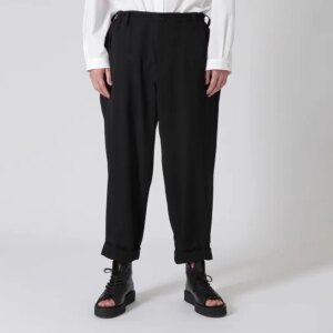 YOJI OOAK original design worsted wool mid-waist casual roll-up pants elasticated waist drop suit pants