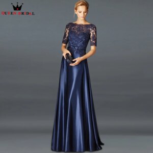 Exquisite Royal Blue Mother of the Bride Dresses A-line Satin Half Sleeves Appliques robe mère de la mariée 2023 Custom DT52