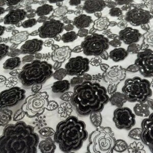 5 Yards Mesh Laser Flannel Sequined Flower Embroidered Cloth Dress Skirt Wedding Fabric ·