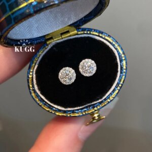 KUGG 100% 18K White Gold Earrings 0.38carat Real Natural Diamond Stud Earrings for Women Elegant Round Shape High Birthday Gift