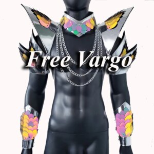 Burning Man Holographic Silver Edge Reflective Dragon Scale Armor,Festival Rave Shoulder Pads with Chain Carnival Outfit Costume