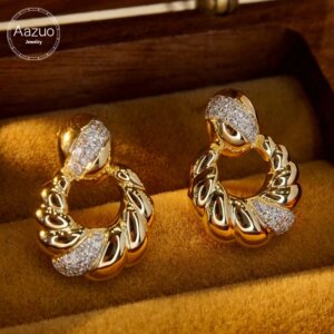 Aazuo Ins Fine Jewelry 100% 18K Yellow Gold Real Diamond 0.20ct H SI Luxury Round Stud Earring Gifted For Women Engagement Party