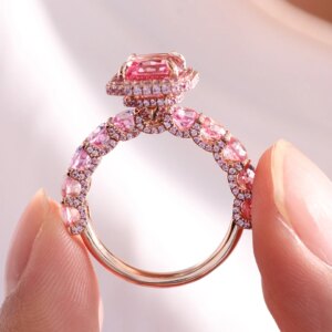 Provence Luxury Wedding Ring 10K 14K Solid Gold Radiant cut pink Lab Gemstones half band Engagement ring Personalized Custom