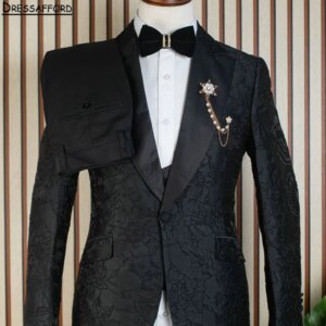 Black Jacquard Men Business Formal Occasion Tuxedos Grooms Wedding Party Prom Male Suit 2 Piece Set Blazer Pants