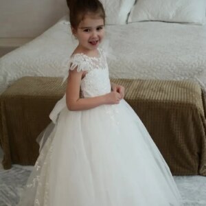 Tutu Kids First Communion Gowns pageant dresses for girls princess Appliques Ivory Flower girl dress Toddler Girls ball gown