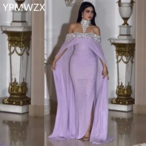Customized Evening Dress Women Party Occasion Formal YPMWZX Halter Column Floor Length Skirts Tulle Bespoke Dresses Pro