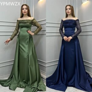 Customized Women Party Dress Occasion Prom Gown Evening YPMWZX Off-the-shoulder Ball Floor Length Sequin Draped Bes