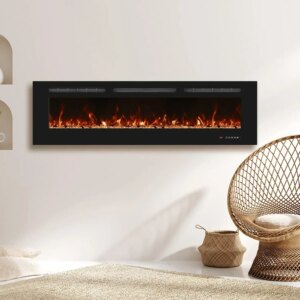 68inch Electric Fireplace in Wall Recessed and Wall Mounted Fireplace Electric,13 Flame Colors,Realistic Logs &Crystals Fuel Bed