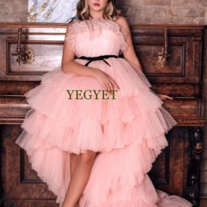 CustomizedDreamy Pink Sleeveless Flower Girl Dress: Elegant Layered Tulle Skirt & Bow | Wedding, First Communion, Birthday Princ