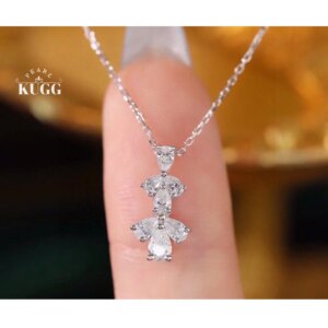 KUGG 100% 18K White Gold Necklace Elegant Shiny Design 0.50carat Real Natural Diamond Pendant Necklace for Women Birthday Gift