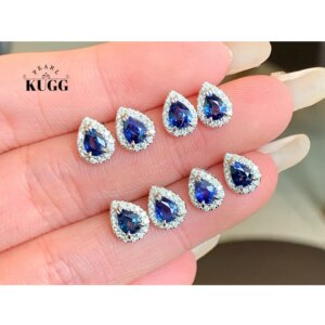KUGG 100% 18K White Gold Earrings Elegant Water Drop Shape Luxury Diamond Natural Sapphire Stud Earrings for Women Fine Jewelry