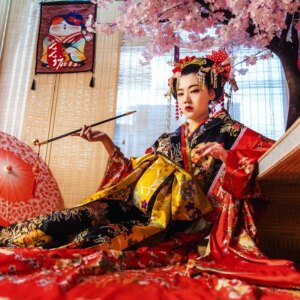 Improved kimono original vibrating sleeves geisha suit retro photo travel photography