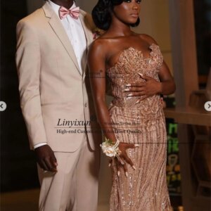 Glitter Sequins Beaded Prom Dresses 2025 Customized Evening Party Gowns Long African Aso Ebi Black Girl Mermaid Robe De Soiree