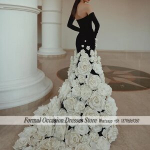 Black Evening Dresses Luxurious Strapless Floral Mermaid Wedding Party Dress Arabic Dubai Prom Gowns Vestido De Noiva Customized