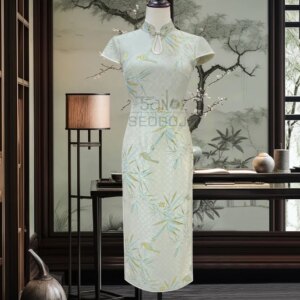 New Chinese style qipao long skirt silk dress small fresh slim fit banquet skirt