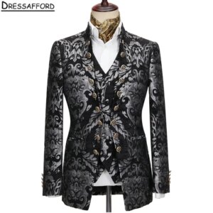 Black Jacquard Formal Wedding Suits Men’s Business Suit 3 Pieces (Jacket+Vest+Pants) Man Tuxedo Groom Wear