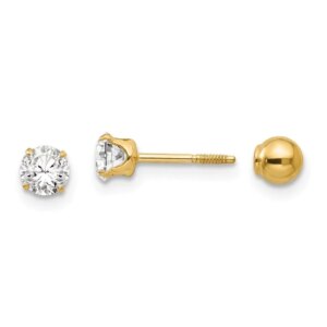 14k Madi K Polished Reversible CZ 4mm Ball Earrings