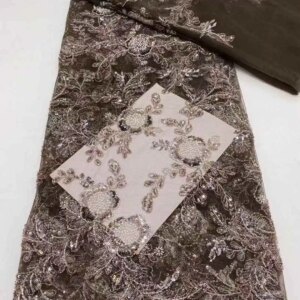 High Quality Fashion African Sequins Tulle Embroidered Groom Lace Fabric Beaded Sequins Lace Fabric For Nigerian Wedding Dress