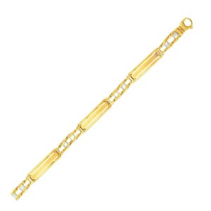 14k TwoTone Gold Fancy Bar Style Men’s Bracelet with Curved Connectors