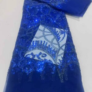2025 New African French Nigerian High End Lace Fabric With Beads Sequins Mesh for Embroidery Wedding Party Bride Sewing Dress