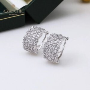 925 Sterling Silver Airy Light Lace CZ Bling Earrings Renaissance Handmade Clip-on Earring Honeycomb Vintage Studs C11E4S25106