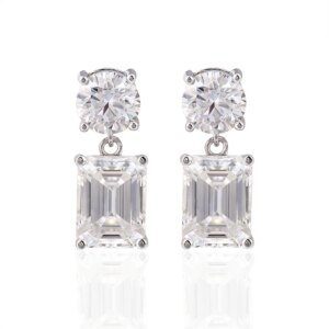 Provence 14K White Gold Moissanite Stud Earrings for Women Emerald Cut 4CT Four Prong Wedding Earrings With GRA Certificate