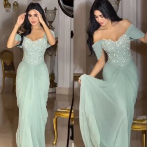 Customized Pastrol Chiffon Pleat Sequined Straight Off-the-shoulder Long Dresses Bespoke Occasion Dresses Sparkle