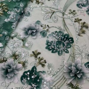 African 3D Flower Beaded Lace Fabric 2024 High Quality Nigerian Sequin French Tulle Lace Fabric Material For Wedding Party