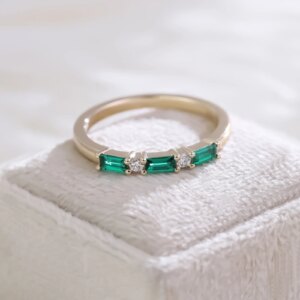 Provence 18K/14K/10K Solid Gold Baguette Cut Lab Grown Colombian and DEF VVS Moissanite Engagement Ring Customized Gift