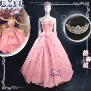 Glinda cosplay movie Wicked costume pink gorgeous sweet wedding dress Halloween ball crown long dress Glinda women new uniform