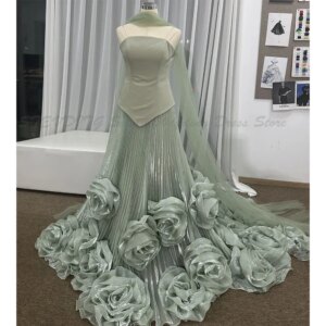 Pretty Women Elegant Celebrity Dresses Strapless Sleeveless High Quality Floor Length Flowers A-Line Banquet Wedding Female Gown