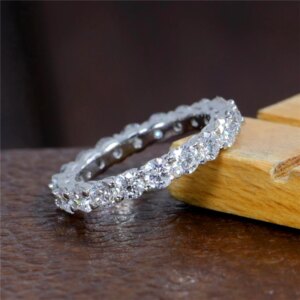JY Jewelry Round Cut Lab Diamond 18K White Gold Real Gold Tapered Dainty Ring HPHT CVD Diamond Ring Women Eternity Band Ring