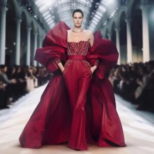 Burgundy Party Dresses with Jumpsuit Layered robe de soiree Beaded Prom Gown Cape Jacket Strapless Pockets Newest Style