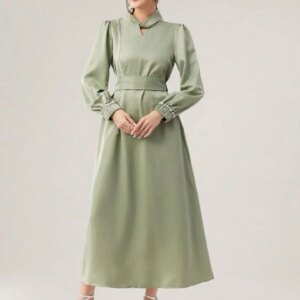 Customized Formal Jersey Buttons Evening Dresses High Quality High Neckline Long Sleeves Celebrity Gowns Custom Size P