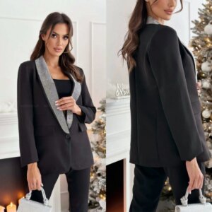 Black Women Suits 2 Pieces Sequins Shawl Lapel Mother Of Bride Blazer Jacket Formal Wear Birthday Party Customized