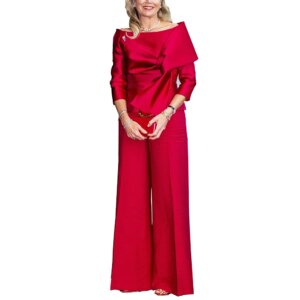 Tailor Shop Made Wool Silk Blend Fabric Elegant Fabric Red Color Suit Set Mother of The Bride Party Two Piece for Weddings