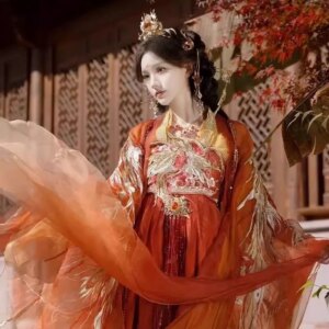 A new style of Hanfu women’s clothing with heavy embroidery large-sleeved chests and traditional Chinese skirt