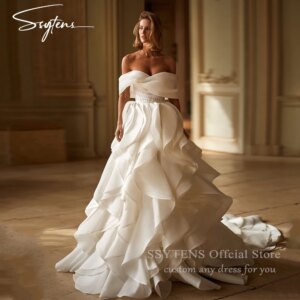 SSYTENS Exquisite Off-Shoulder Wedding Dresses Tiered Ruffles Ball Gown Bridal Dress Sweep Train Princess Brides Wedding Dresses