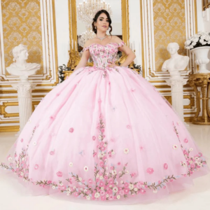 Customized Pink Princess Flower Applique 15 Quinceanera Ball Gown Off the Shoulder Lacing up Court Train Vestido De Graduaction