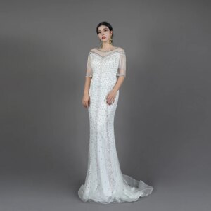 Baisha White Elegant Chic Evening Dress 2024 Tassels Sequin Nail Bead Mom Dresses For Women vestidos para eventos especiales M51