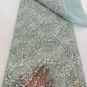 2025 New African French Nigerian High End Lace Fabric With Beads Sequins Mesh for Embroidery Wedding Party Bride Sewing Dress