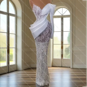 Luxury Arabic Lace Sheath Evening Dresses Fashion One Shoulder Shinny Beaded Pearls Vintage Party Gowns Special Occasion Robes