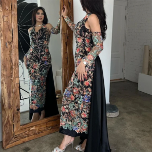 SILIWEYA Gorgeous Women Evening Dresses Halter Ankle Length Beading Full Sleeves 3D Appliques High-end Formal Banquet Prom Gowns
