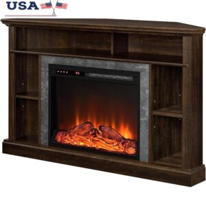 Corner Electric Fireplace TV Stand Up to 50 Inch TVs Freestanding Remote Control Heater with Storage Shelves and Timer Function
